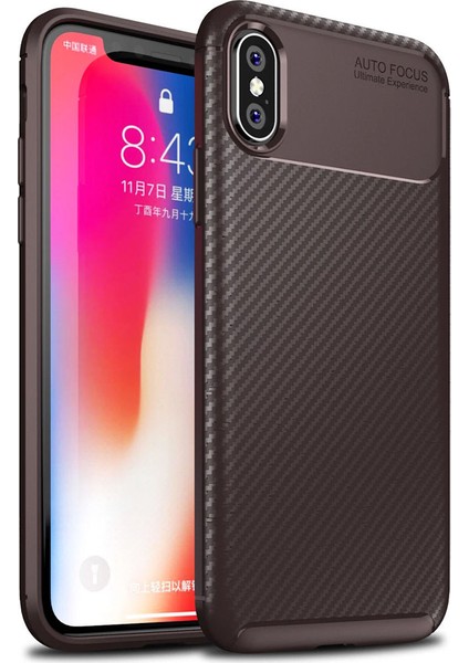 Apple iPhone x Karbon Desenli Negro Silikon Kılıf Kahverengi