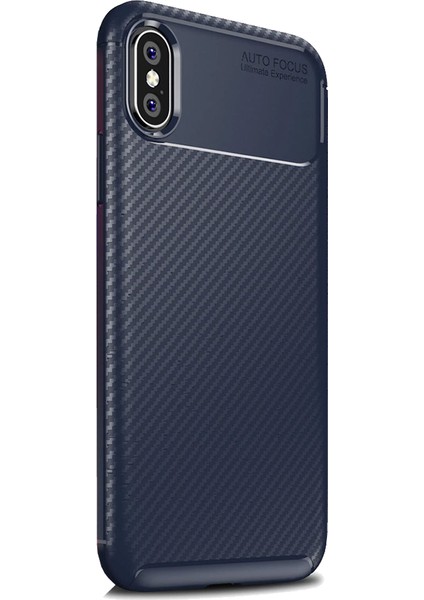 Apple iPhone Xs Max Karbon Desenli Negro Silikon Kılıf Lacivert
