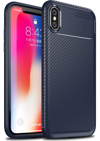 Apple iPhone Xs Max Karbon Desenli Negro Silikon Kılıf Lacivert