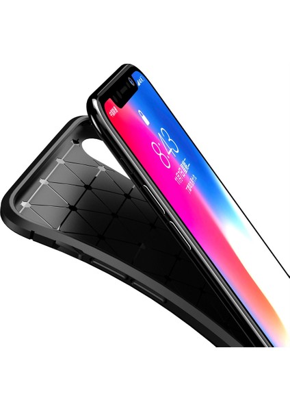 Apple iPhone Xs Max Karbon Desenli Negro Silikon Kılıf Lacivert