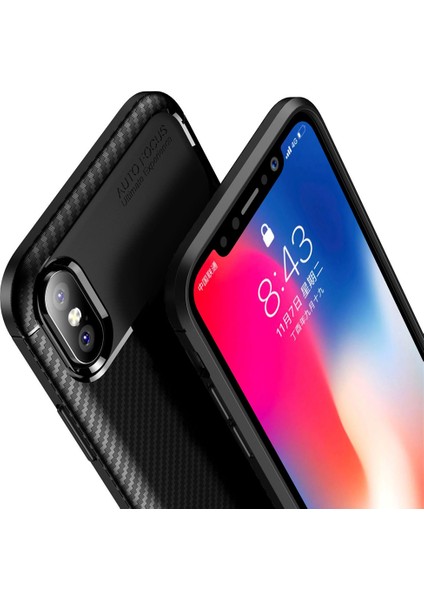 Apple iPhone Xs Max Karbon Desenli Negro Silikon Kılıf Lacivert