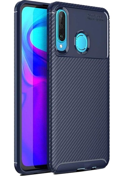 Huawei P30 Lite Karbon Desenli Negro Silikon Kılıf Lacivert