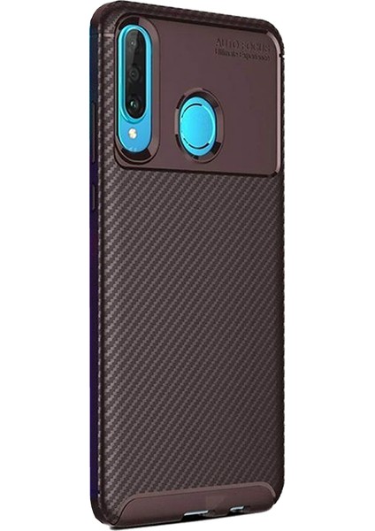 Huawei P30 Lite Karbon Desenli Negro Silikon Kılıf Kahverengi