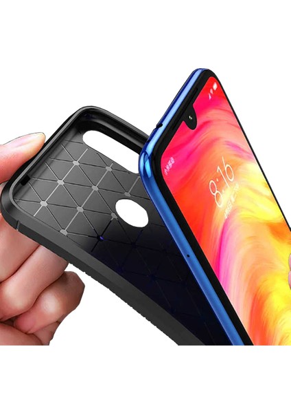 Xiaomi Redmi Note 7 Karbon Desenli Negro Silikon Kılıf Lacivert
