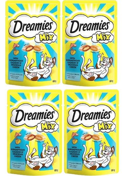 4 Paket Mix Peynirli Somonlu Kedi Ödülü Maması 60 gr