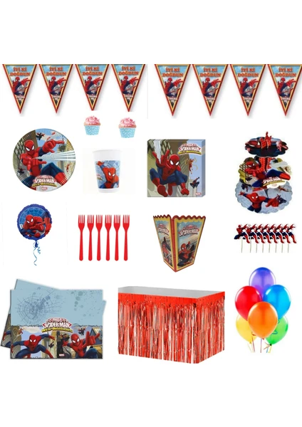 İzmir Party Store Spiderman 8 Kişilik Lüks Doğum Günü Seti