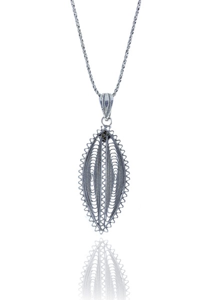 Çekik Model Oksitli Telkari Gümüş Kolye