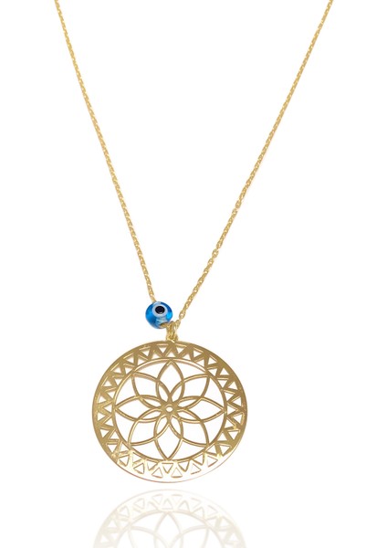 Yaşam Çiçeği Nazar Boncuklu Altın Kaplama Gümüş Kolye