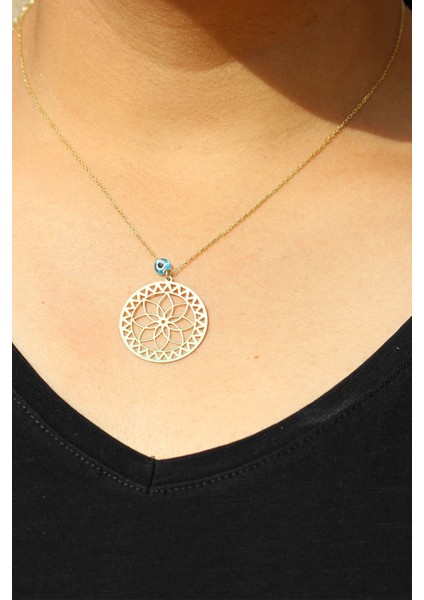 Yaşam Çiçeği Nazar Boncuklu Altın Kaplama Gümüş Kolye modelleri