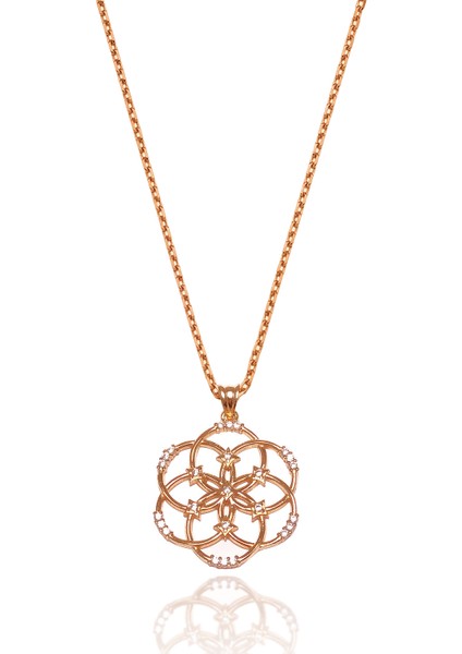 Yaşam Çiçeği Zirkon Taşlı Rose Kaplama Gümüş Kolye