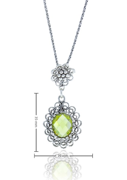 Yeşim Taşlı Elips Model Oksitli Telkari Gümüş Kolye fiyatları