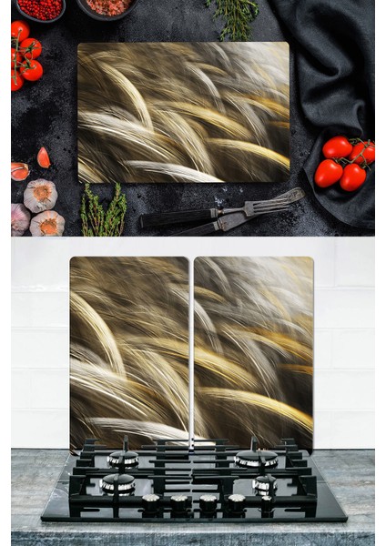 Takım Halinde Hasat 20X30 cm Kesme Tablası ve 60X52CM Cam Ocak Koruyucu 4'lü Ocaklar