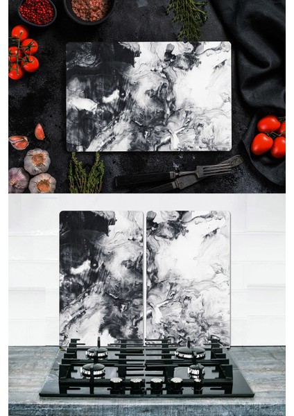 Takım Halinde Sis 20X30 cm Kesme Tablası ve 60X52CM Cam Ocak Koruyucu 4'lü Ocaklar