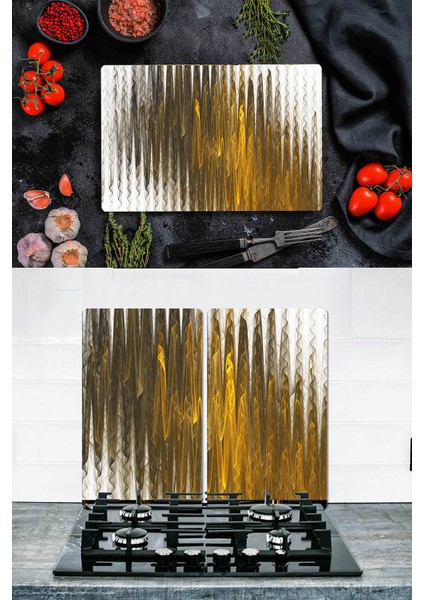 Takım Halinde Art 20X30 cm Kesme Tablası ve 60X52CM Cam Ocak Koruyucu 4'lü Ocaklar