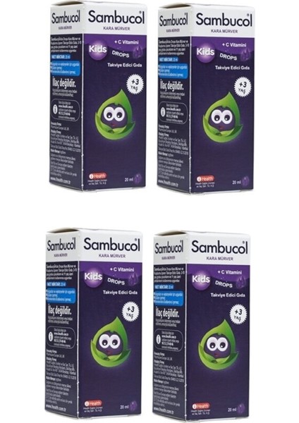 Kids Kara Mürver Özütü Drops Takviye Edici Gıda 20 Ml(+3 Yaş) -4 Adet