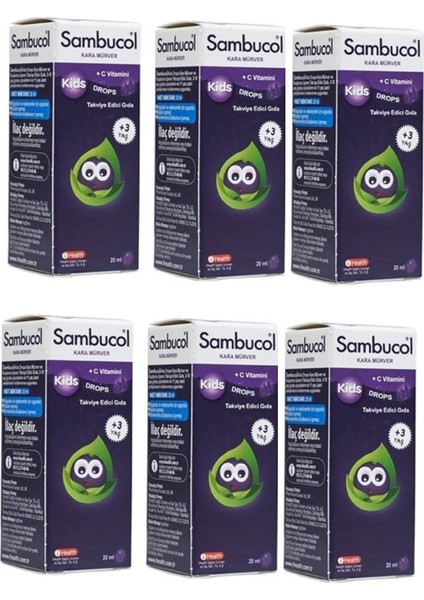 Kids Kara Mürver Özütü Drops Takviye Edici Gıda 20 Ml(+3 Yaş) -6 Adet