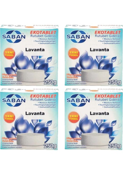 Saban nem Alıcılı ve Rutubet Giderici Yedek Tablet 250 gr Lavanta 4'lü Paket