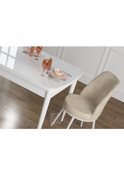 Concept Zen Serisi Mdf Açılabilir Mutfak Masası Takımı-Yemek Masası Takımı Beyaz Masa+6 Sandalye fiyatları