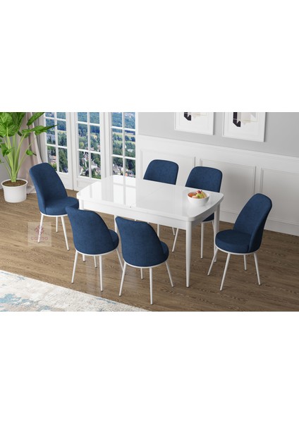 Concept Zen Serisi Mdf Açılabilir Mutfak Masası Takımı-Yemek Masası Takımı Beyaz Masa+6 Sandalye