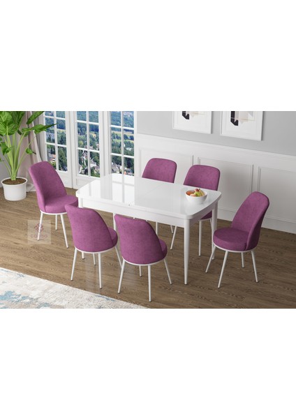 Concept Zen Serisi Mdf Açılabilir Mutfak Masası Takımı-Yemek Masası Takımı Beyaz Masa+6 Sandalye