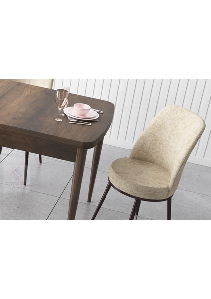 Concept Zen Serisi Mdf Barok Ahşap Desenli Açılabilir Mutfak Masa Takımı + 6 Sandalye
