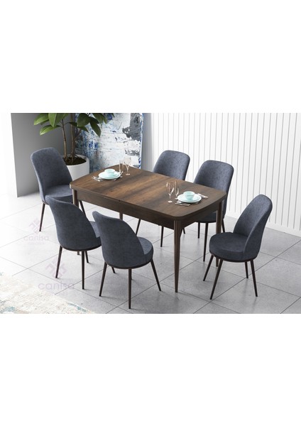Concept Zen Serisi Mdf Barok Ahşap Desenli Açılabilir Mutfak Masa Takımı + 6 Sandalye