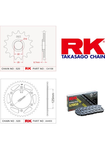 Ktm EXC 250 Rk Zincir Dişli Set 520 XSO 13/50T(2005-2017)