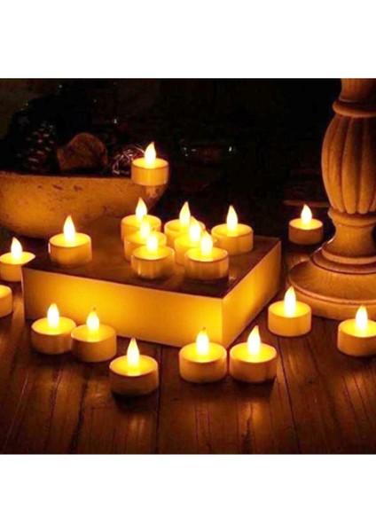 Kına Malzemecim Tealight Işıklı Dumansız Sarı LED Pilli Mum 24 Adet Pil Dahil