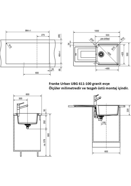 Franke Urban Ubg 611-100 Tek gözlü Granit Evye