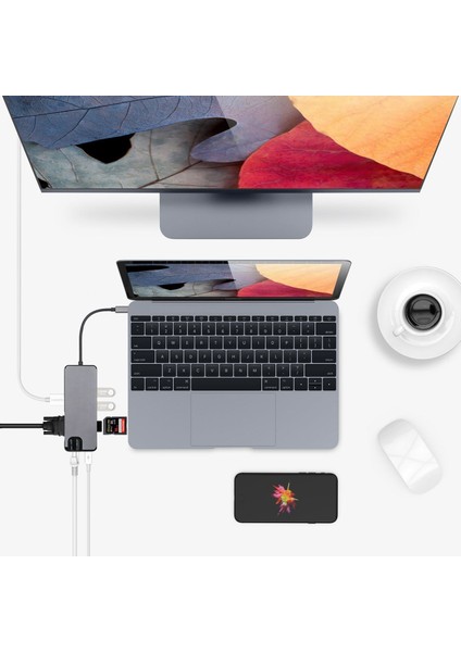 8in1 PD USB-C to HDMI VGA Ethernet SD Kart USB 3.0 Power Delivery Type-C Hub modelleri