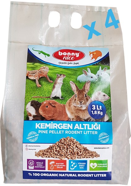 Bonny Nice Organik Çam Pelet Hamster Altlığı 1.8 kg 3 L x 4 Paket