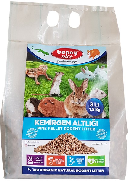 Bonny Nice Organik Çam Pelet Ginepig Altlığı 1.8 kg 3 L x 4 Paket