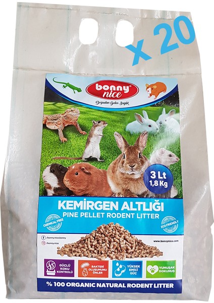 Bonny Nice Organik Çam Pelet Hamster Altlığı 1.8 kg 3 L x 20 Paket