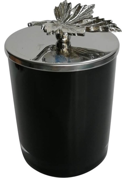 Gümüş Çınar Yaprağı Tepelikli Siyah Mum