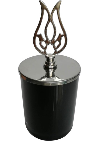 Gümüş Lale Tepelikli Siyah Mum