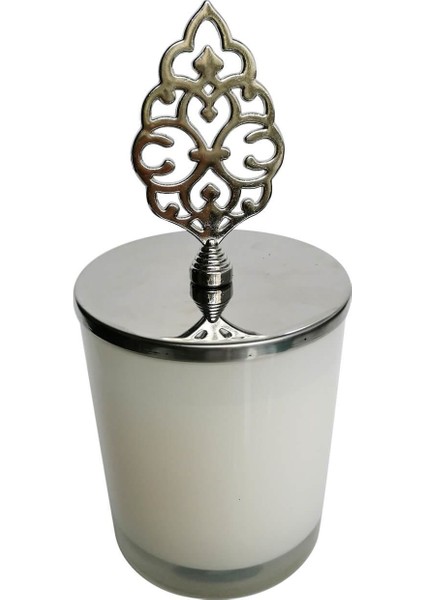 Gümüş Osmalı Desenleri Tepelikli Beyaz Mum