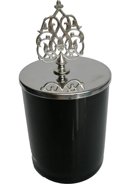 Gümüş Osmanlı Desen Tepelikli Siyah Mum