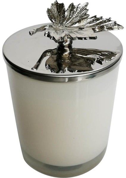 Gümüş Çınar Yaprağı Tepelikli Beyaz Mum