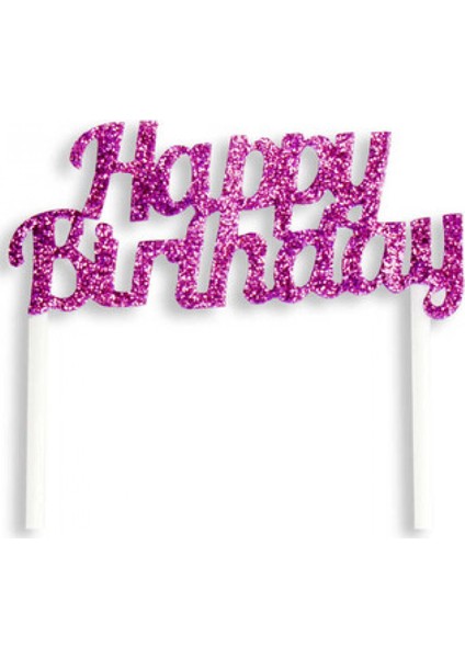 Pasta Süsü Evadan Simli Happy Bırthday Mor P1