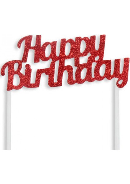Pasta Süsü Evadan Simli Happy Bırthday Kırmızı P1