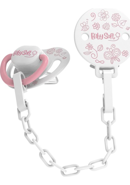 Pembe Doğa Desenli Emzik Askısı & Damak Uçlu Emzik 0 - 6 Ay