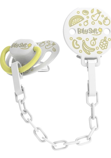 Sarı Meyve Desenli Emzik Askısı & Damak Uçlu Emzik +18 Ay