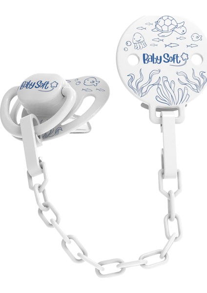 Lacivert Deniz Desenli Emzik Askısı & Damak Uçlu Emzik 0 - 6 Ay