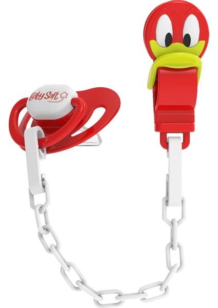 Kırmızı Ördek Figürlü Emzik Askısı & Damak Emzik 6 - 18 Ay