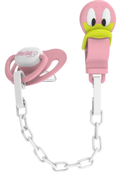 Pembe Ördek Figürlü Emzik Askısı & Damak Emzik 6 - 18 Ay