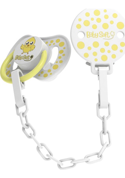 Civciv Desenli Emzik Askısı & Yuvarlak Uçlu Emzik 0 - 6 Ay