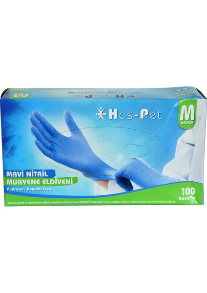 Has-Pet Pudrasız Mavi  Eldiven Orta Boy (M) 100'lü Paket