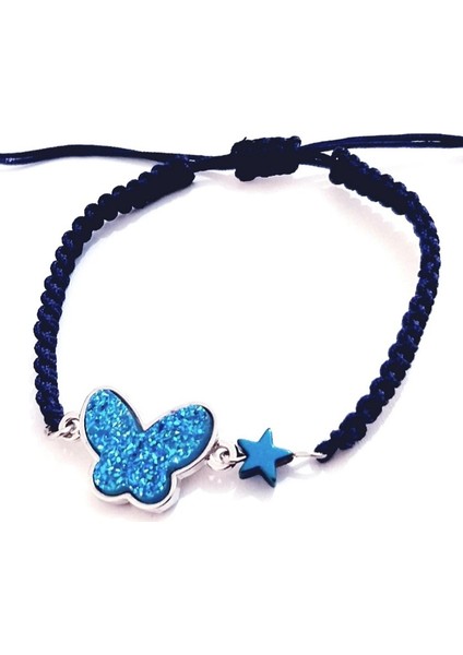 Koyu Mavi Hematit Yıldızlı Pırıltılı Mavi Kelebek Bileklik fiyatları