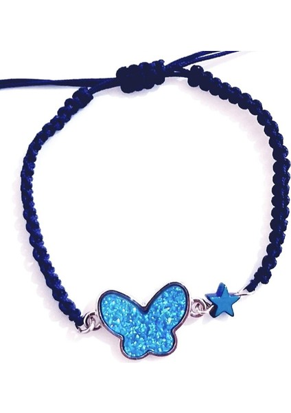 Koyu Mavi Hematit Yıldızlı Pırıltılı Mavi Kelebek Bileklik modelleri