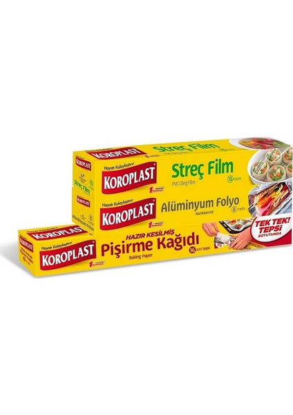 Mutfak Paketi ( Streç Film 15 M + Alüminyum Folyo 8 M + Hazır Kesilmiş Pişirme Kağıdı 16 Adet )
